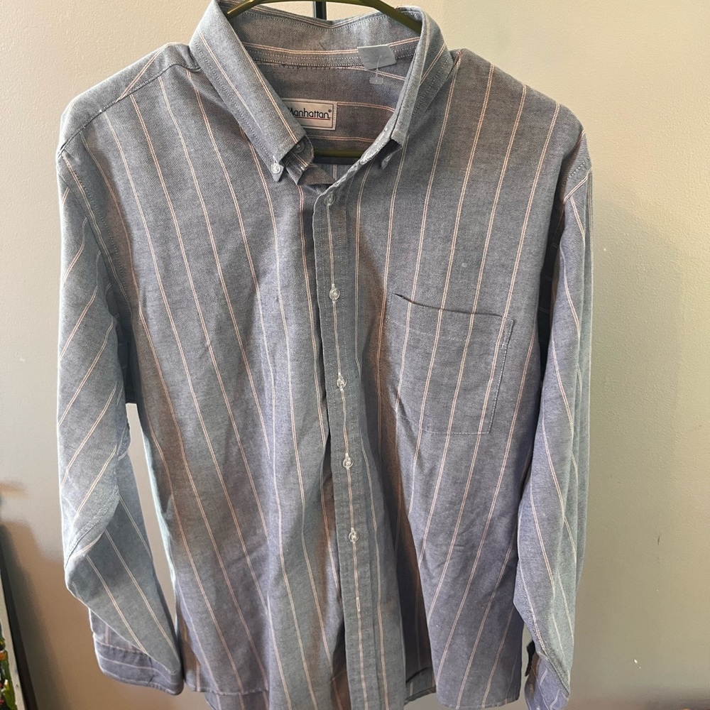 Vintage Manhattan Blue Stripe Button-Down Shirt